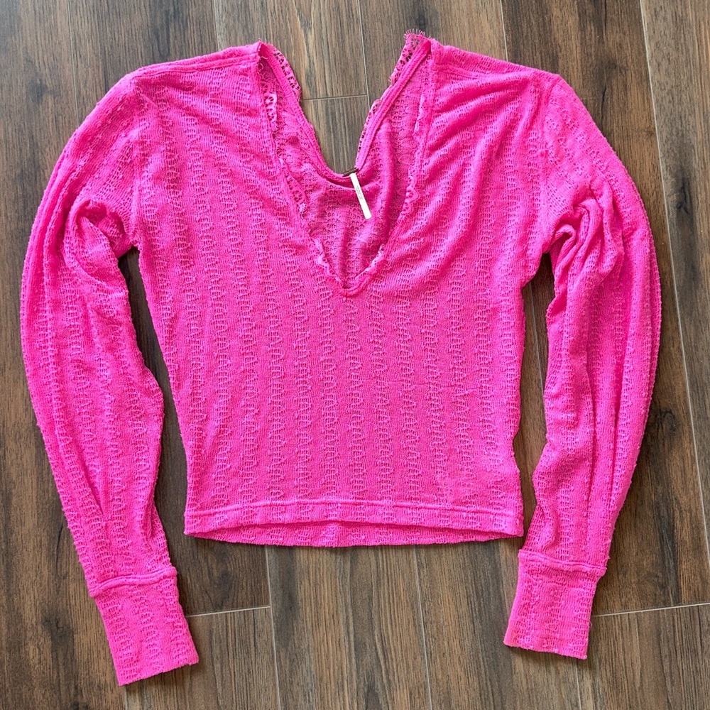 Free People Pink Textured Knit Top